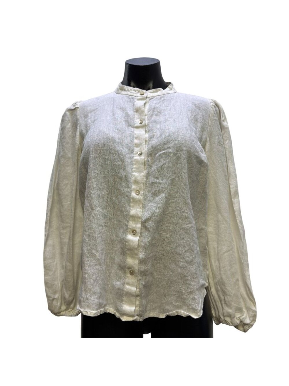 Lanhtropy Linen Blouse White Button-Down Long Sleeve S